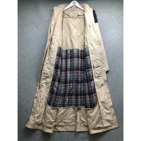 LL Bean Long Raincoat Trench Coat Womens Medium Tan Removable Liner 0 CCH2 - Picture 10 of 12